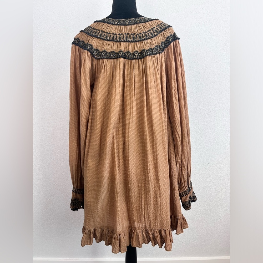 Free People Chestnut Embroidered Erin Peasant Dress Size Medium - Picture 7 of 14